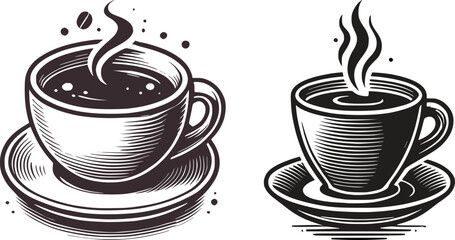 Minimalist Hand-Drawn Black and White Coffee Cup Vector Illustration for Designs