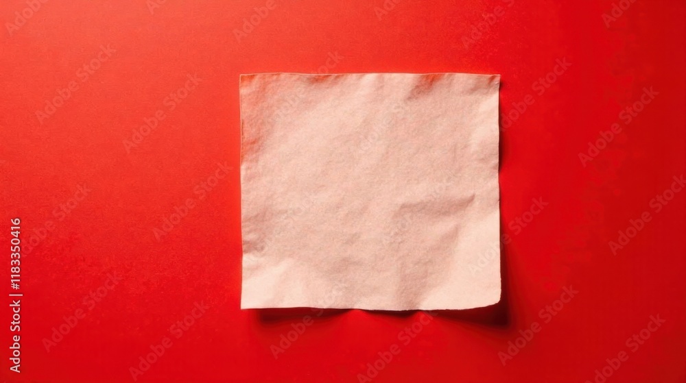 Aufkleber a light peach colored square of crumpled paper rests on a vibrant red background