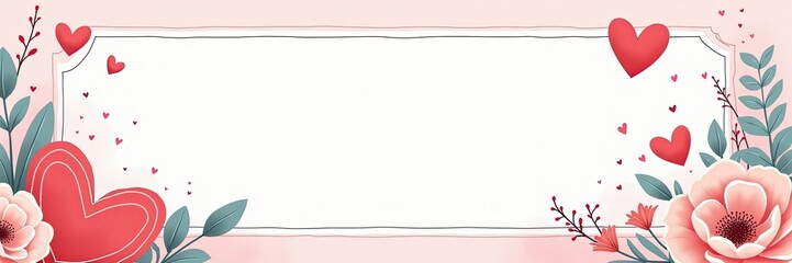 Romantic Valentine frame decorated with flowers hearts and leaves great for social media