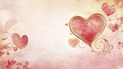 Romantic Watercolor Hearts Gold Design Background