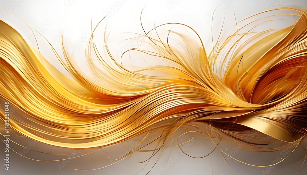 Poster flowing golden lines, layered and curved, create a dynamic, abstract design.
