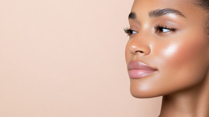 Fototapeta premium close up of woman with glowing skin and natural makeup, showcasing beauty