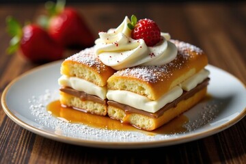 Ladyfingers soaked in coffee and liqueur topped with whipped mascarpone cream, ladyfingers, rich, mascarpone