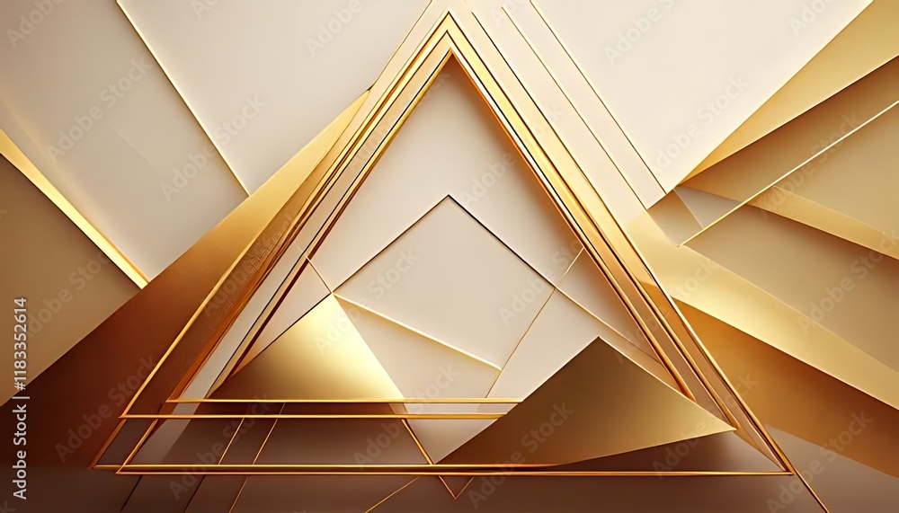 Poster gilded triangular shapes interlock, forming a stylish geometric pattern on neutral ground.