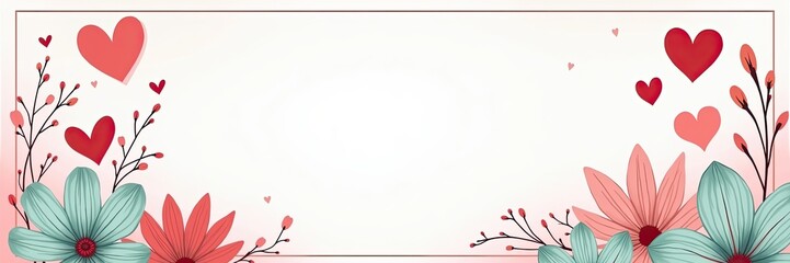 Obraz premium Elegant Valentine frame with floral elements and hearts for romantic designs or messages