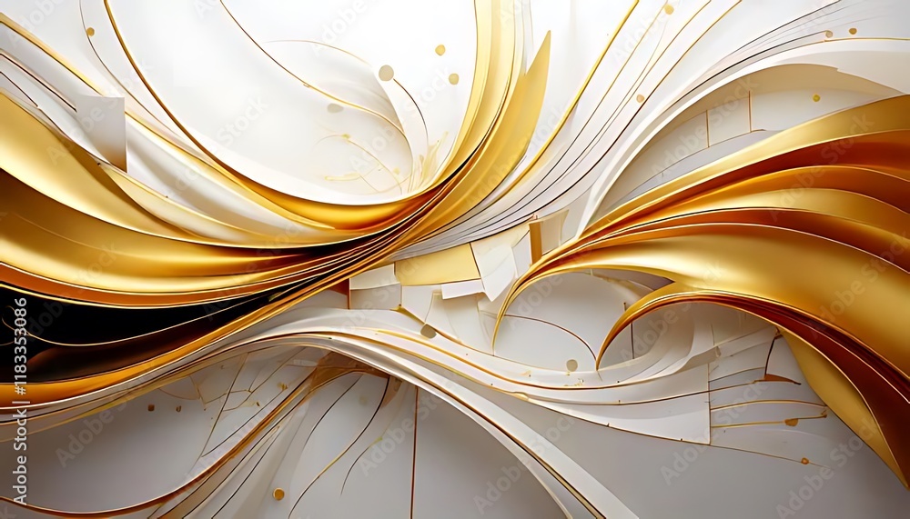 Poster gold and white flowing waves create a dynamic swirling abstract composition.