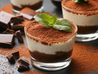 Layered tiramisu in glass cups