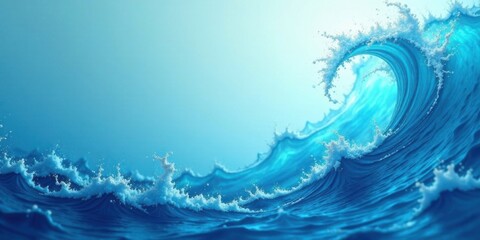 Ocean wave, vibrant blue water, splashing foam, dynamic energy, powerful surge, pristine surface, aquatic scene, marine environment, coastal imagery