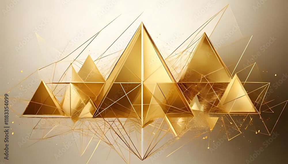 Aufkleber golden geometric pyramids and lines create an elegant, abstract design on gray.