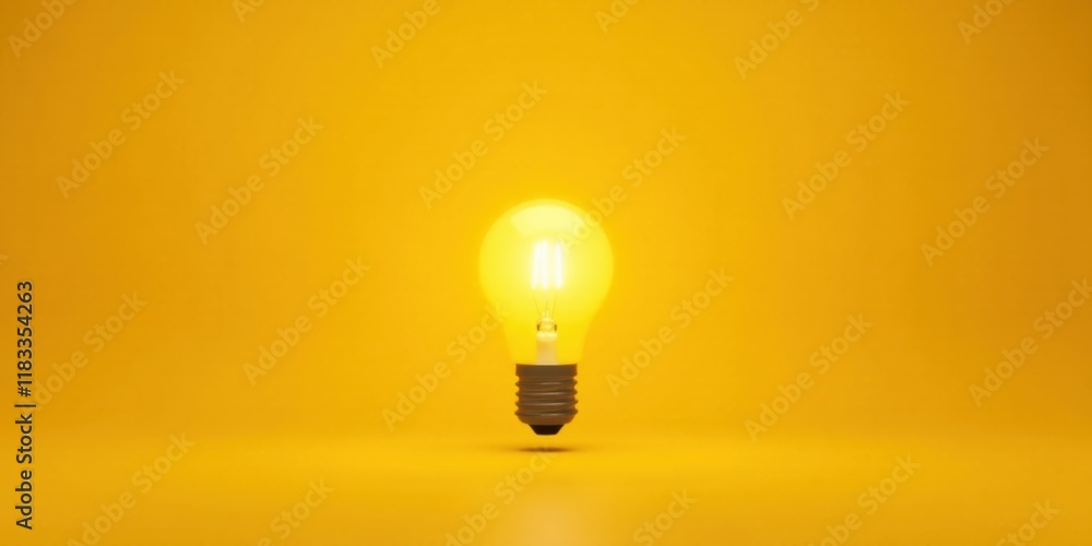 Poster Illuminated Idea A Glowing Lightbulb Against a Vibrant Yellow Background