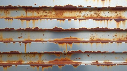 Metal surface with horizontal corrosion lines from saltwater exposure, showing rust accumulation in distinct streaks and a textured, weathered appearance.