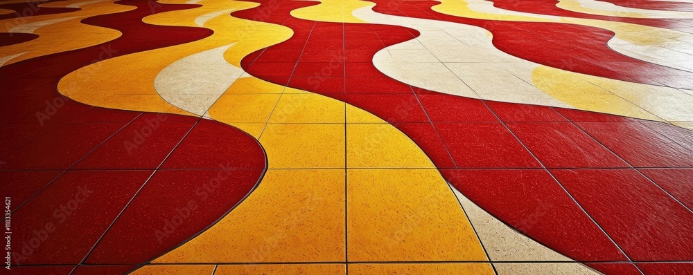 Poster floor abstract background idea. vibrant wave pattern tiles in red, yellow, and white create a dynami