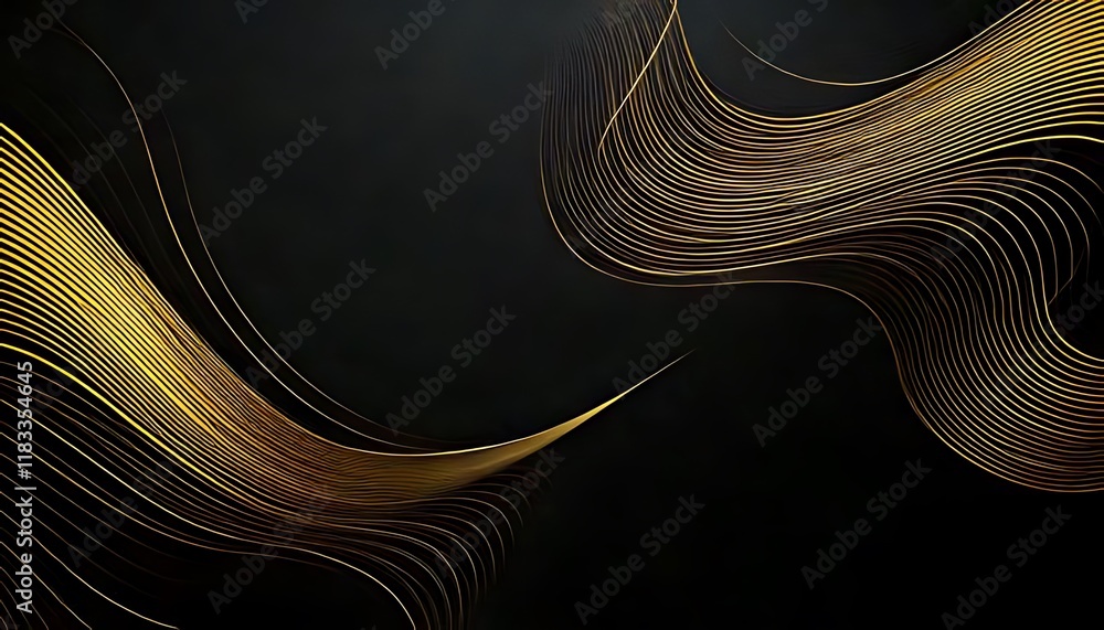 Poster golden lines dance across a dark textured canvas, creating an elegant movement.