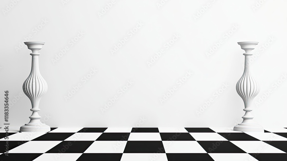 Poster floor abstract background idea. minimalist design featuring a black and white chess pattern with ele
