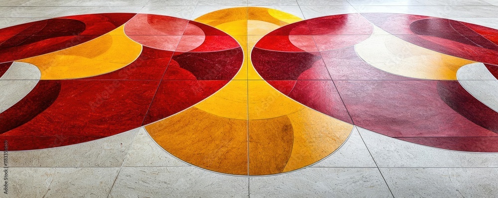 Poster floor abstract background idea. vibrant abstract design with circular patterns in red, yellow, and o