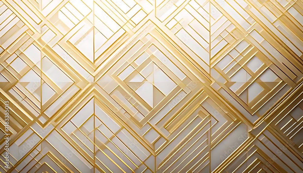 Poster golden lines form a geometric, art deco pattern with dimension on light surface.