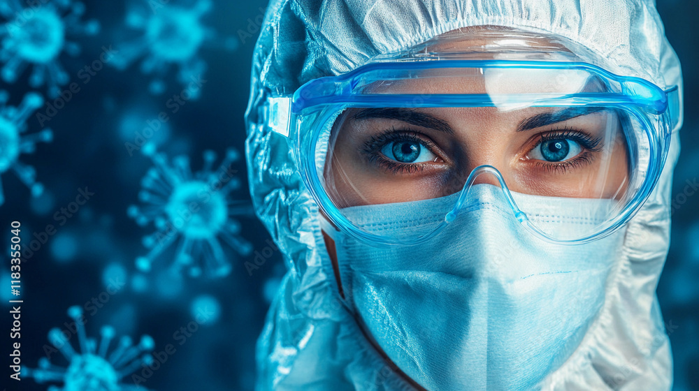 Poster worker in protective suit focused on task in laboratory setting. generative ai