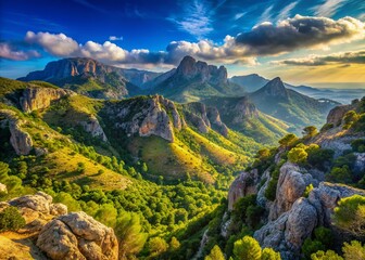 Fototapeta premium Panoramic View of Serra de Tramuntana Mountain Range, Mallorca, Spain