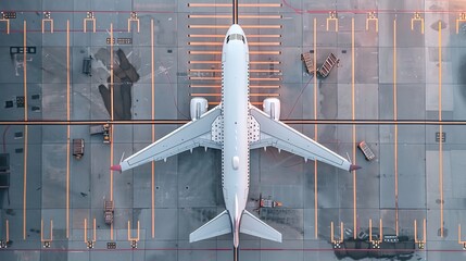Aerial view of an empty airport runway with a single airplane parked under cloudy skies, symbolizing flight cancellation and travel disruption. Aviation industry challenges and global transportation c