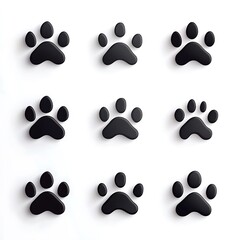 Fototapeta premium Nine Black Paw Prints on a White Background