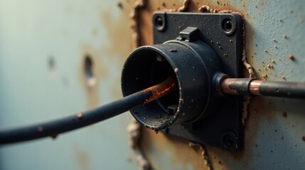 Close-up of corroded electrical connector showing signs of insect damage