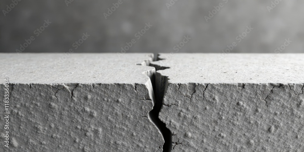 Poster a deep crack in a weathered concrete slab shows signs of age and deterioration
