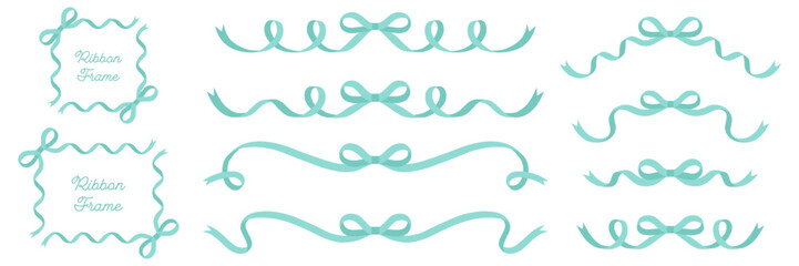 リボンのフレームのベクターイラストセット　りぼん　飾り　ミント © chie