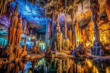Panoramic View of Stunning Stalactite Cave Wall,  Natural Rock Formation, Underground Wonder,  Speleothem, Cave Interior