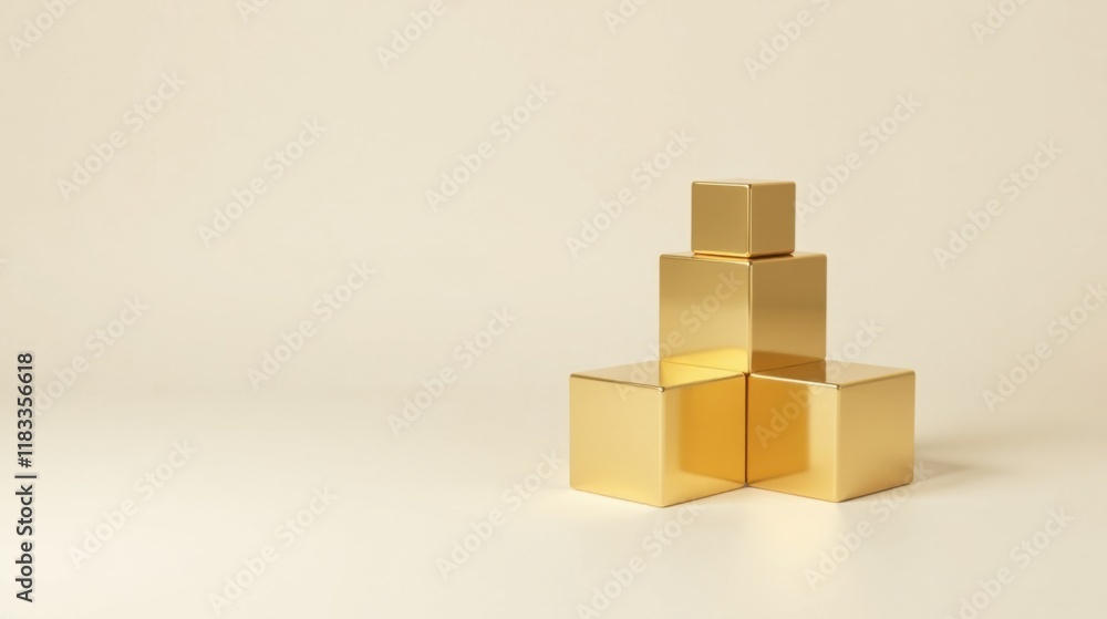 Leinwandbilder golden cubes arranged in an ascending pattern on a light background