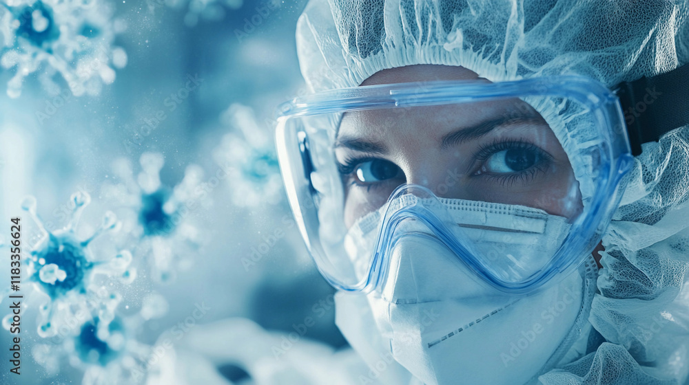 Poster worker in protective suit engaged in hazardous material handling. generative ai