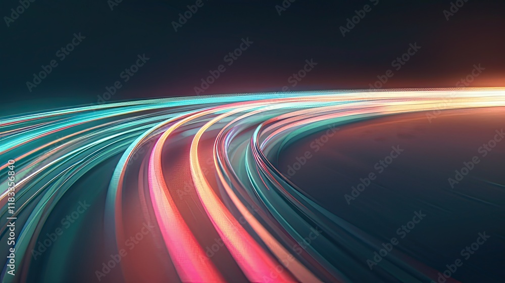 Poster a dynamic and vibrant scene with streaks of light in motion, featuring specific colors
