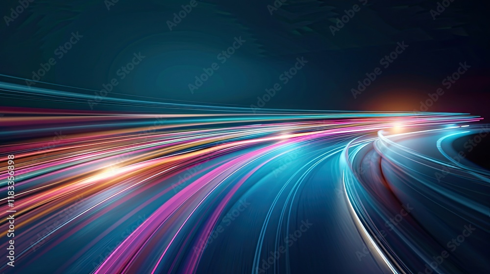 Poster a dynamic and vibrant scene with streaks of light in motion, featuring specific colors