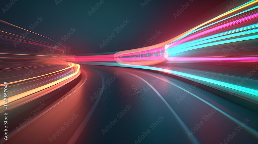 Poster a dynamic and vibrant scene with streaks of light in motion, featuring specific colors