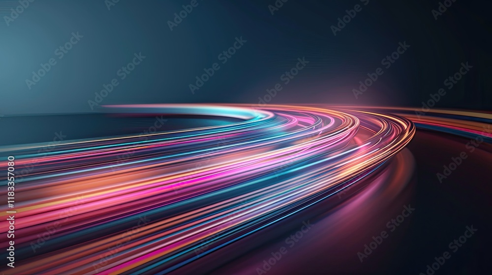 Poster a dynamic and vibrant scene with streaks of light in motion, featuring specific colors