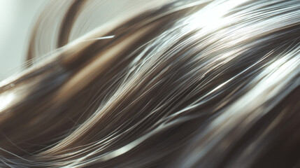 Close-Up of Silky, Shiny Hair Strand with Natural Highlights and Soft Texture Captured in Soft Light for Beauty and Hair Care Concepts
