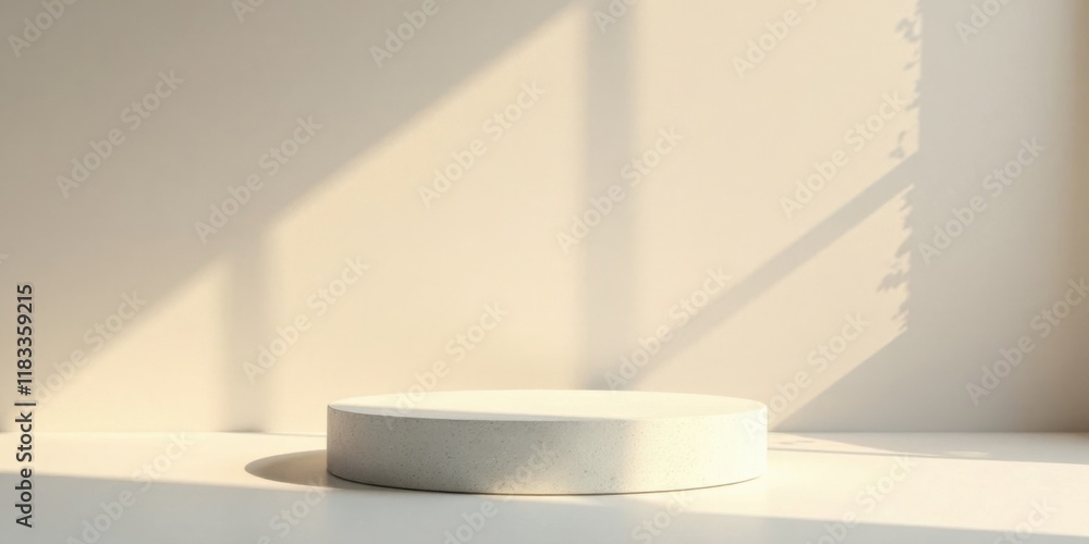 Poster minimalist round pedestal with soft sunlight and shadow on neutral background