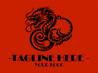 Black Dragon  design on red background and Black ink dragon design with swirling tribal patterns is perfect for tshirts chinese's Dragon Year of the Ink Painting Suitable for clothing, accessories