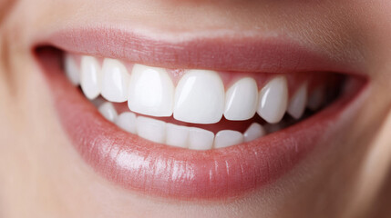 Obraz premium Close-up of a Bright and Healthy Smile Showcasing Perfectly Aligned White Teeth and Soft Lips Radiating Confidence and Care in Oral Hygiene