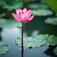 Obraz premium Delicate pink petals on a tiny lotus stem in water, aquatic plant, bloom, petal