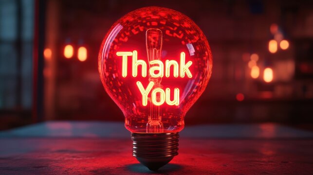Glowing Red Thank You Bulb, Dark Room, Gratitude