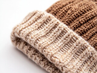 Fototapeta premium Beanie with detailed knit texture, neutral shades against the white background
