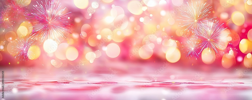 Poster chinese new year lighting idea. stunning abstract background with soft pink and golden bokeh lights 