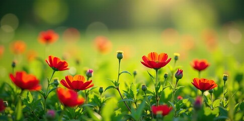 Fototapeta premium Helianthemum apenninum clusters in a lush meadow, wildflowers, spring blooms, meadow