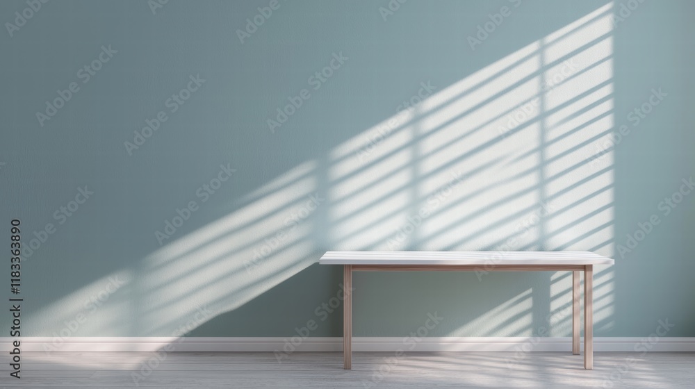 Poster empty minimalist office table with bright lighting and tranquil setting promoting deep focus