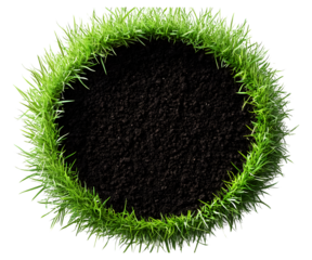 Circle made with green grass and soil isolated on a transparent background