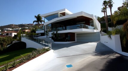 Fototapeta premium Stunning Modern Hillside Mansion with Panoramic Views