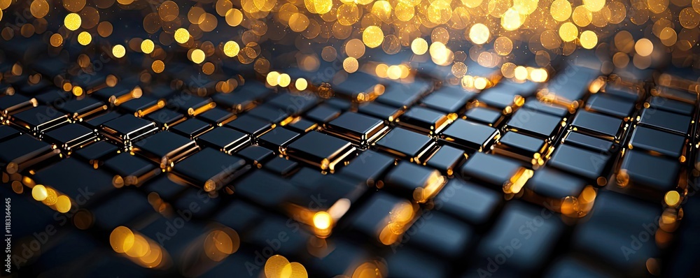 Poster gold abstract background concept. abstract digital cubes with golden lighting create a mystical, mod