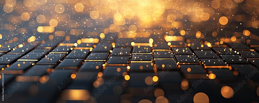 Aufkleber gold abstract background concept. close up of a keyboard with glowing particles for technology backg