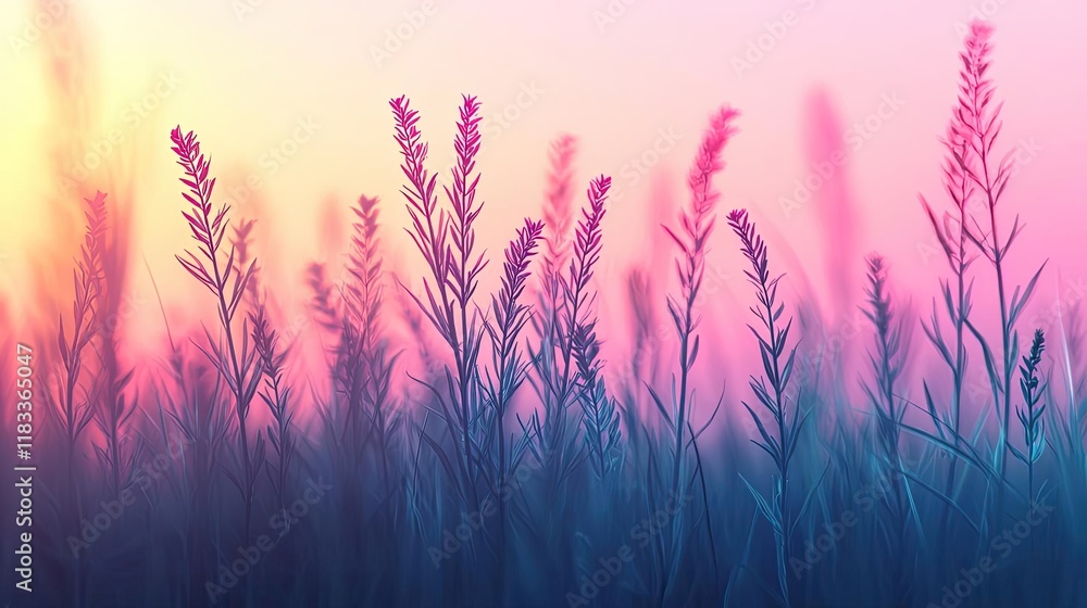 Poster scenery abstract background idea. a serene field of grass dances in the gentle light of sunset, crea