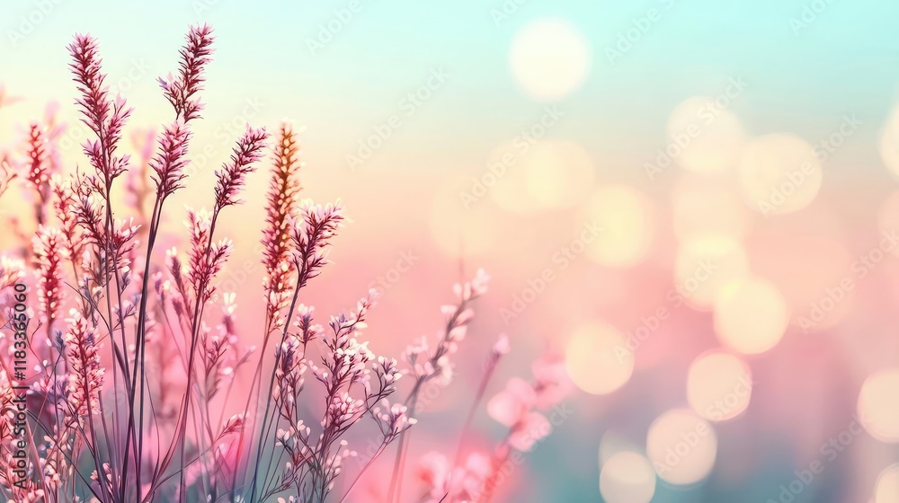 Poster scenery abstract background idea. a soft-focus image of delicate flowers with dreamy bokeh in soothi